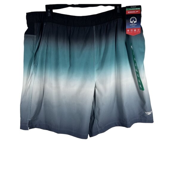 Speedo Other - Speedo Tech Volley Swim Trunks Men's XL Black Teal White Ombre Comfort Liner NEW